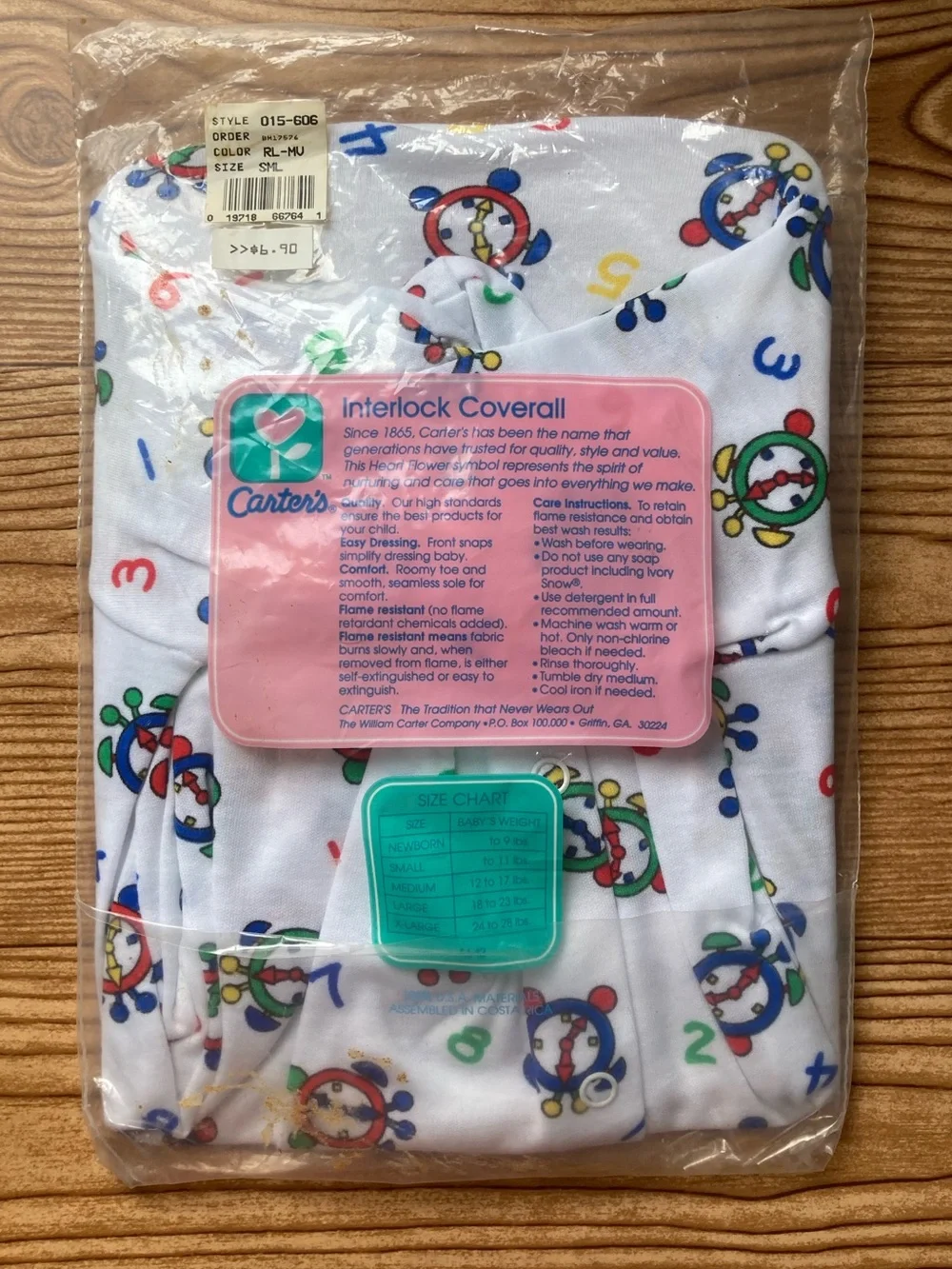 NWT Vintage Carters Baby Interlock Knit Coverall Size Small Clocks Time Numbers
